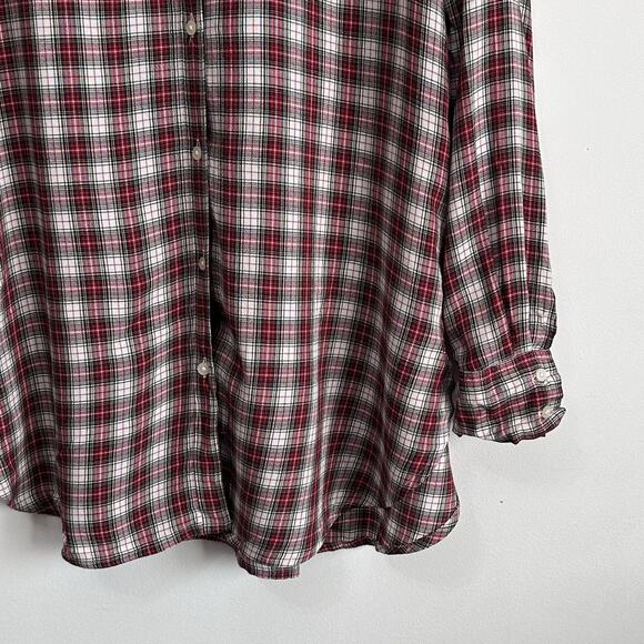 LOFT Tunic Blouse S Plaid Long Sleeve Rayon Soft Casual Trendy Button Front - Picture 2 of 9